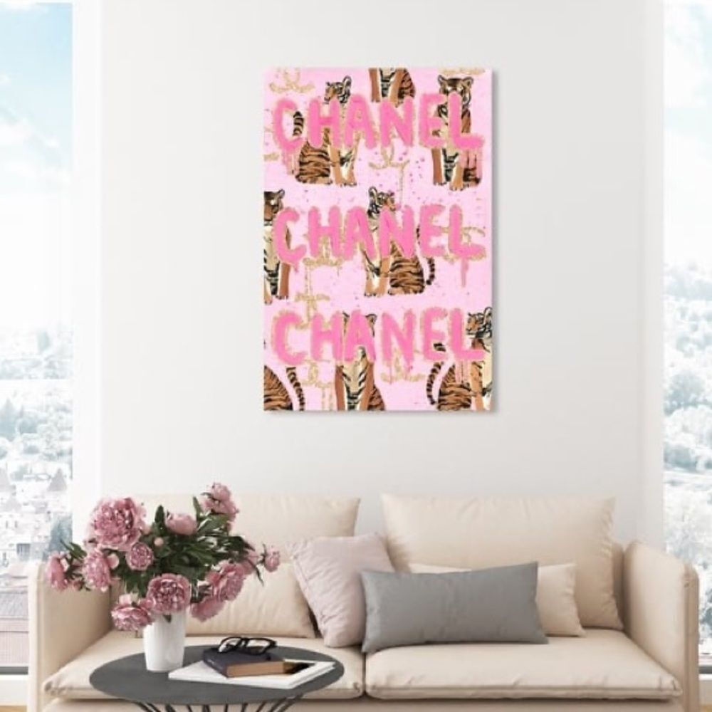 Oliver‎ Gal Tiger Canvas Pink Glitter Decor Designer Barbie Animal Print